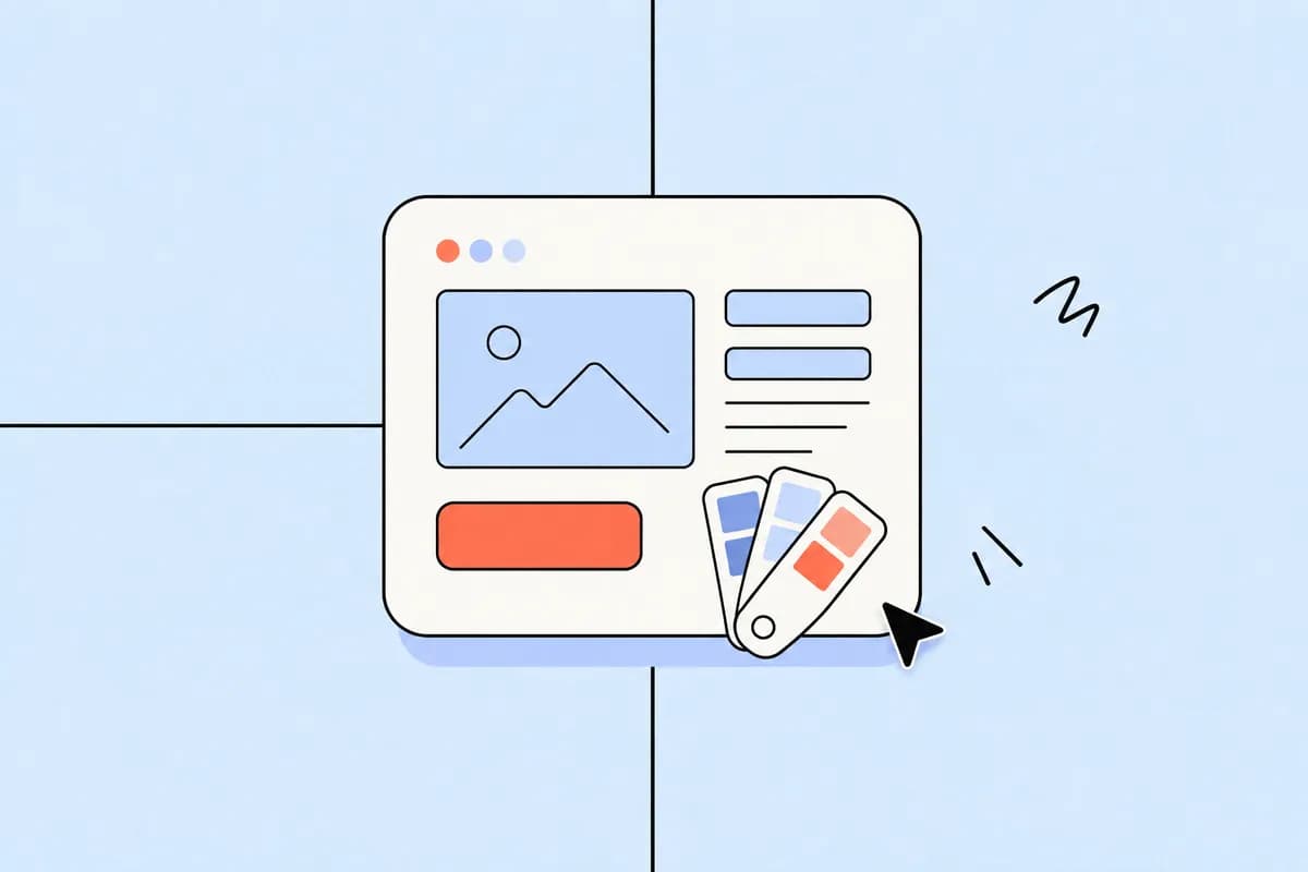 Une maquette de page et une palette de couleurs : une interface claire et une identité cohérente.